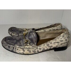 Vintage Gucci Loafers Womens 38.5 8.5 1953 Horsebit Snake Roccia Gray Shoes